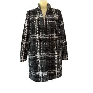 EXPRESS Plaid Tweed Boucle 1 Button Woven Coat Jacket Women Black White  Small